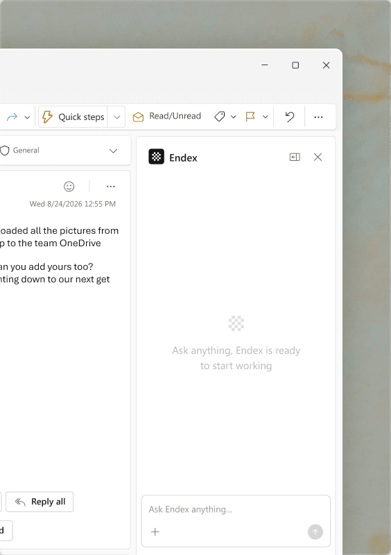The Endex pane inside Outlook