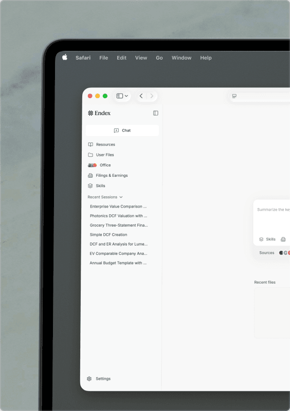 Endex running in a desktop browser