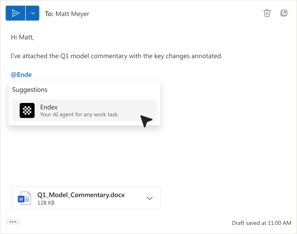 Composing an Outlook email and tagging @Endex