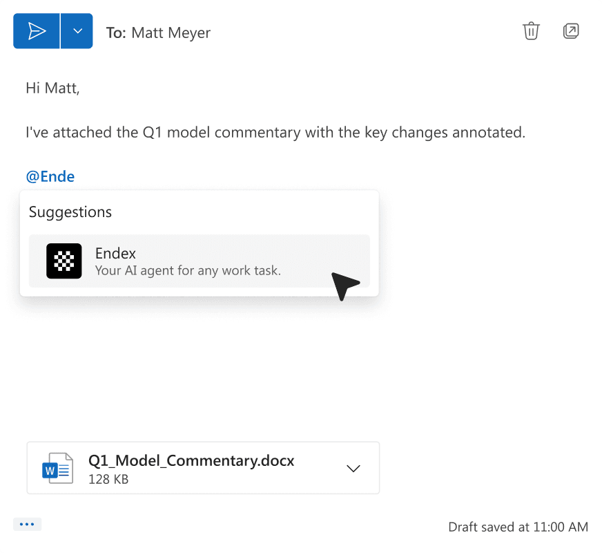An Outlook draft tagging @Endex
