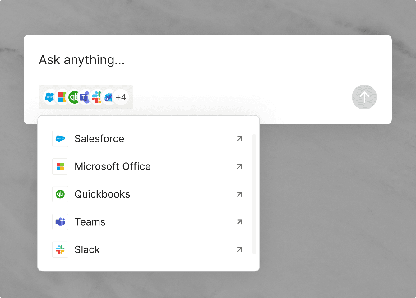 Asking Endex a question with Salesforce, Microsoft Office, QuickBooks, Teams and Slack connected as sources